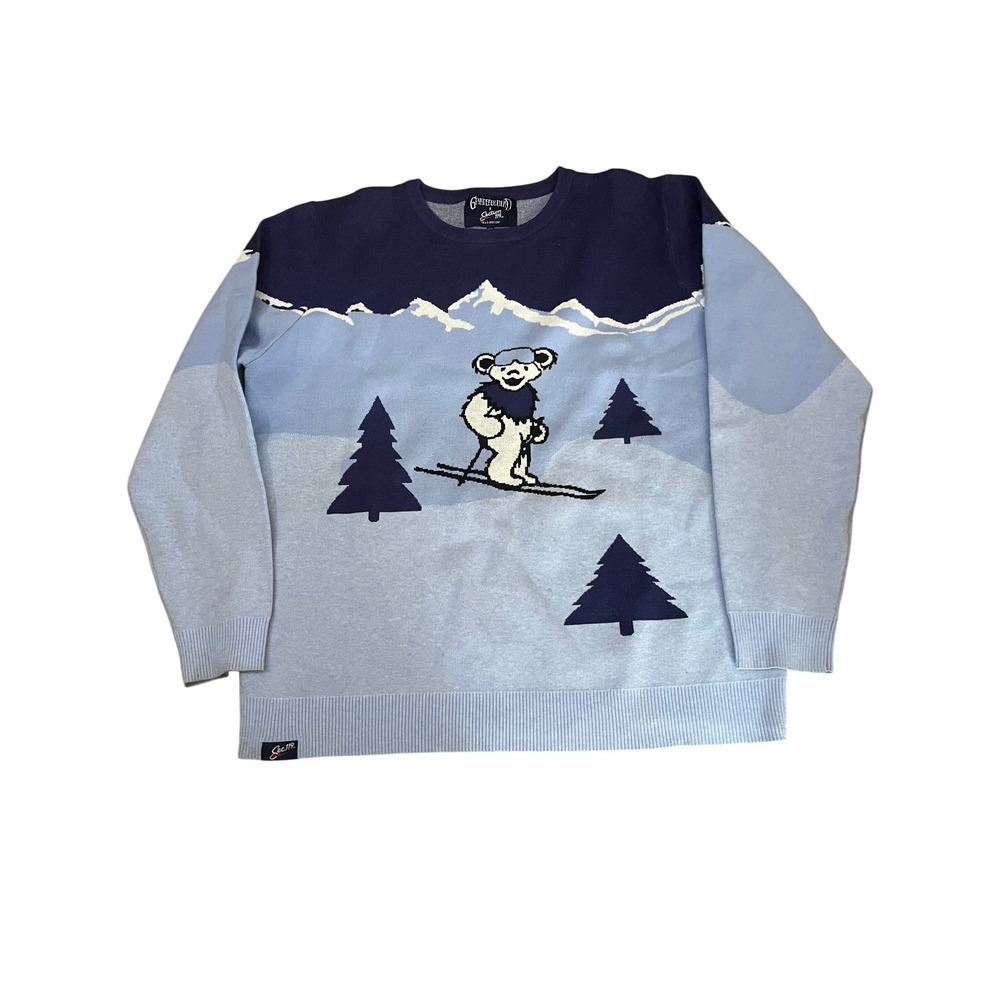 Grateful Dead Section 119 Skiing Bear Mountain Knit Sweater Mens 2XL Blue New